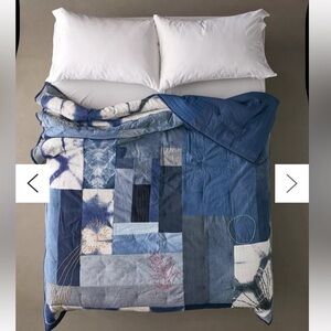 UO Home Urban Renewal Patchwork Blue Quilt Comforter Twin Denim Embroidered